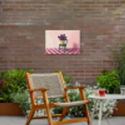 Stoel - Vaas - Bloemen - Geblokt Tuinposter op houten frame 2 cm dik klein -sfeer3