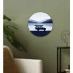 Auto - Meer - Bergen - Blauw Wandcirkel kunststof plaat 5mm dik klein -sfeer3