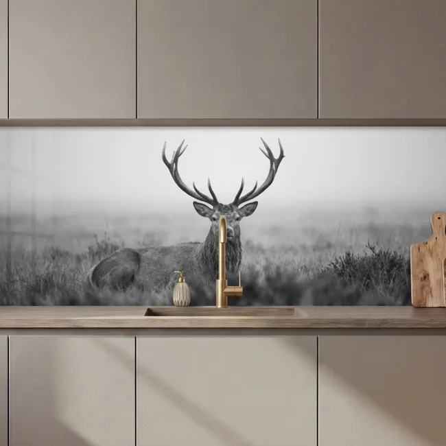 Küchen rückwand - Hirsch - Neblig - Schwarz - Weiß