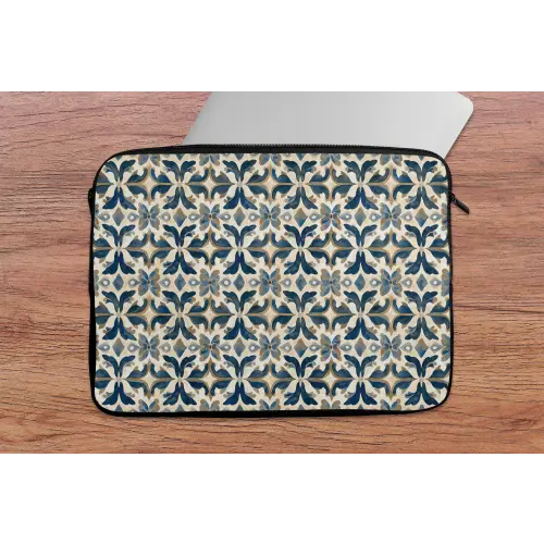 Tegel - Patroon - Blauw - Beige laptophoes neopreen klein 279 -tafel