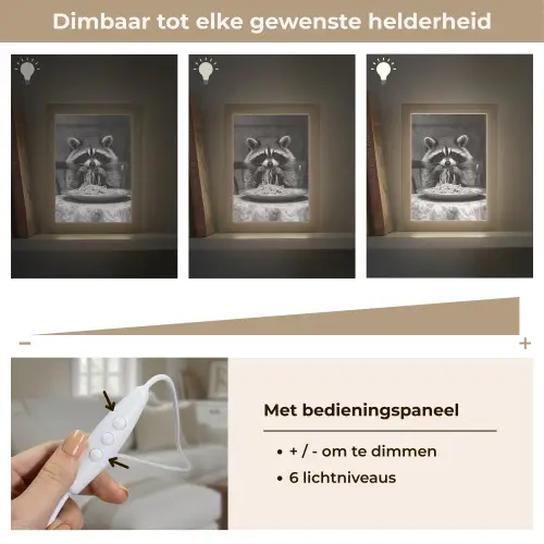 Wasbeer - Cute - Pasta - Tafelkleed - Zwart - Wit Light Box met kabel (Tafellamp) klein -USP_dimbaarNL