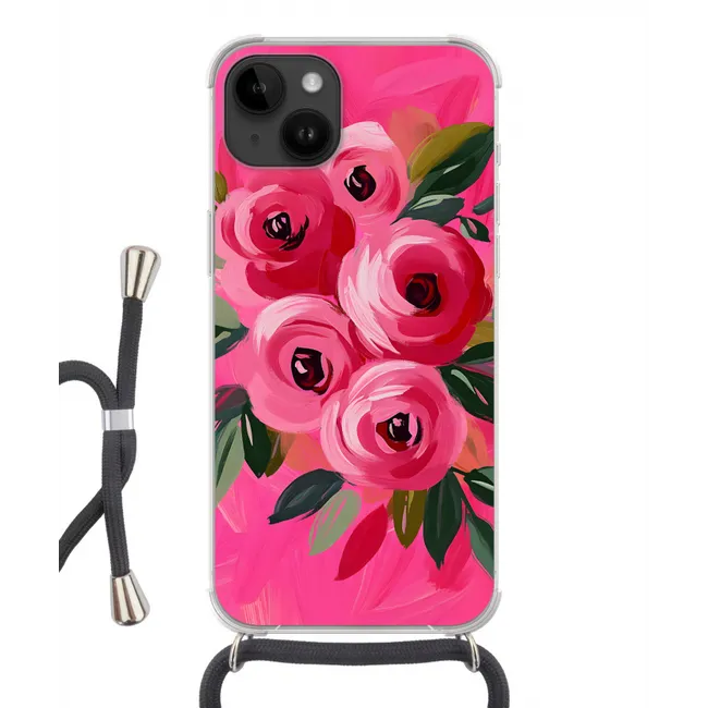 Handyhülle mit Band - Blumen - Farbe - Rosa