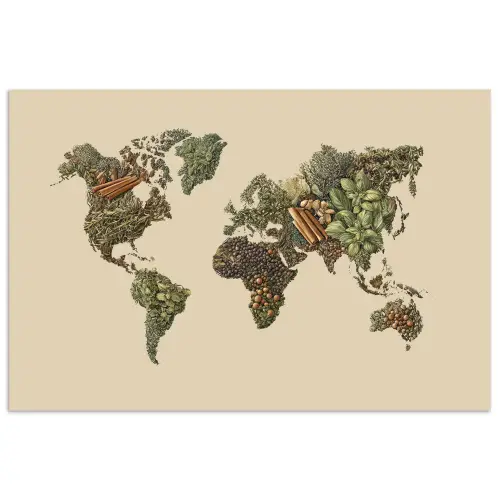 Wereldkaart - Kruiden - Kleurrijk poster papier klein -3d