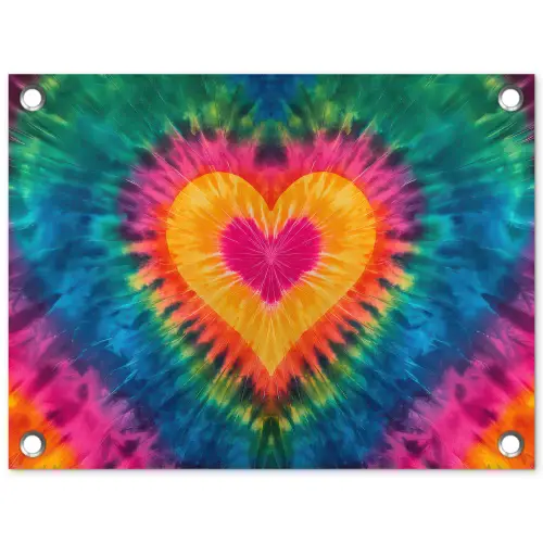 Hart - Tie Dye - Kleurrijk tuinposter los doek klein -3d