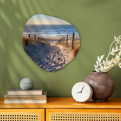 Strand - Zee - Nederland - Duinen - Zon Wandcirkel Organisch Forex 3mm klein -sfeer2