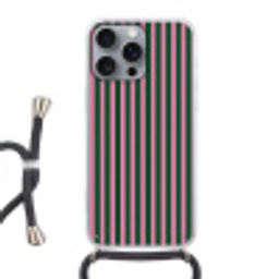 Verticale strepen - Groen - Roze Hoesje iPhone 16 Pro Max met koord klein 804 -3d