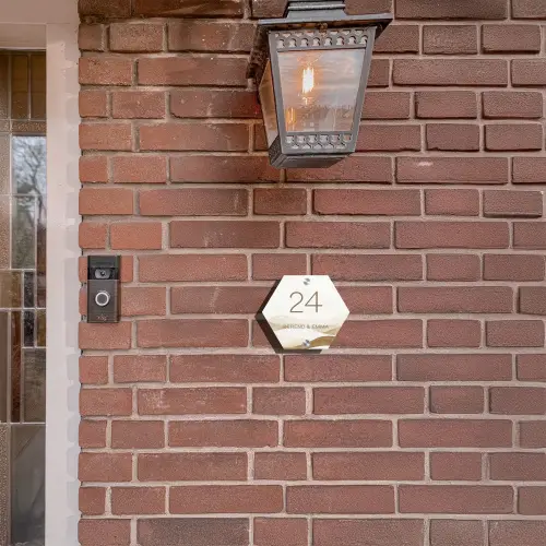 Beige landschap - Klassiek Naambord Hexagon klein -sfeer7-hexagon-XS