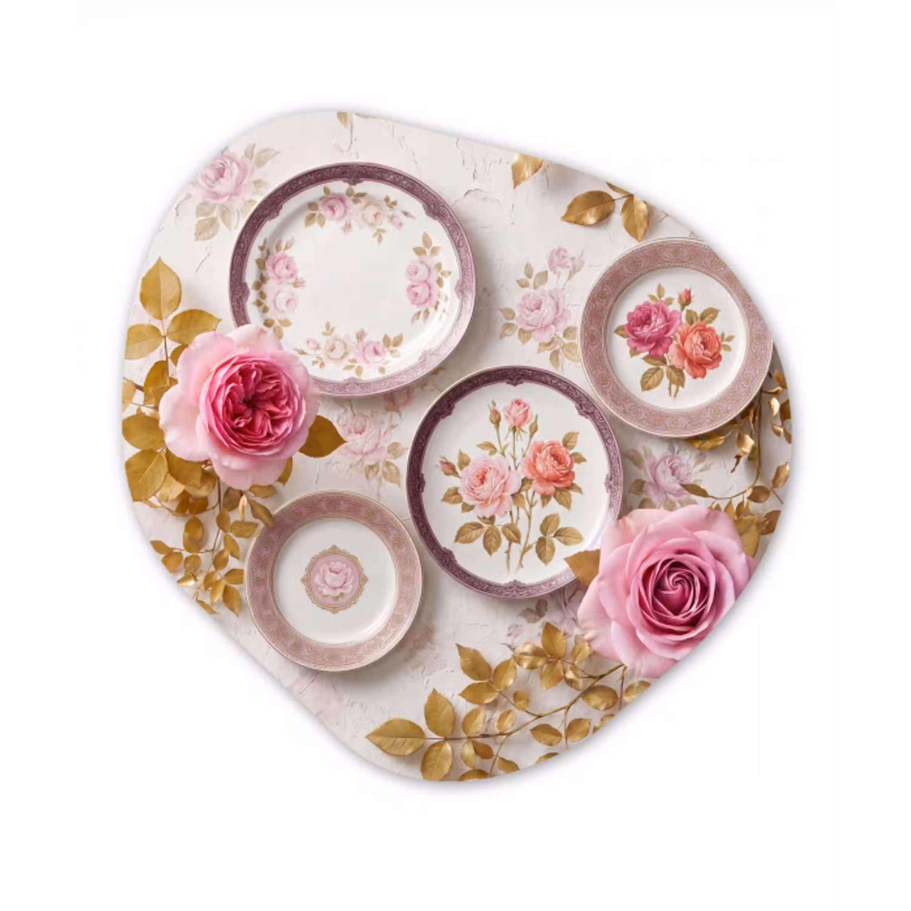 Bloemen - Patroon - Vintage - Roze - Decoratie Wandcirkel Organisch Aluminium middel -3d