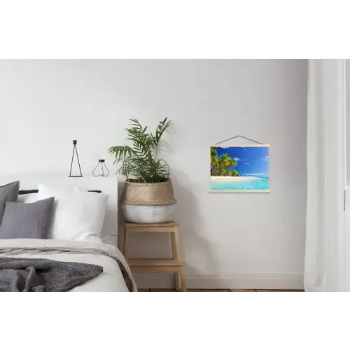 Strand - Zee - Palmboom - Zon - Zomer textielposter latten blank klein -woonkamer