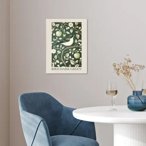 Groen - Vogel  - Bloemen poster papier klein -sfeer3