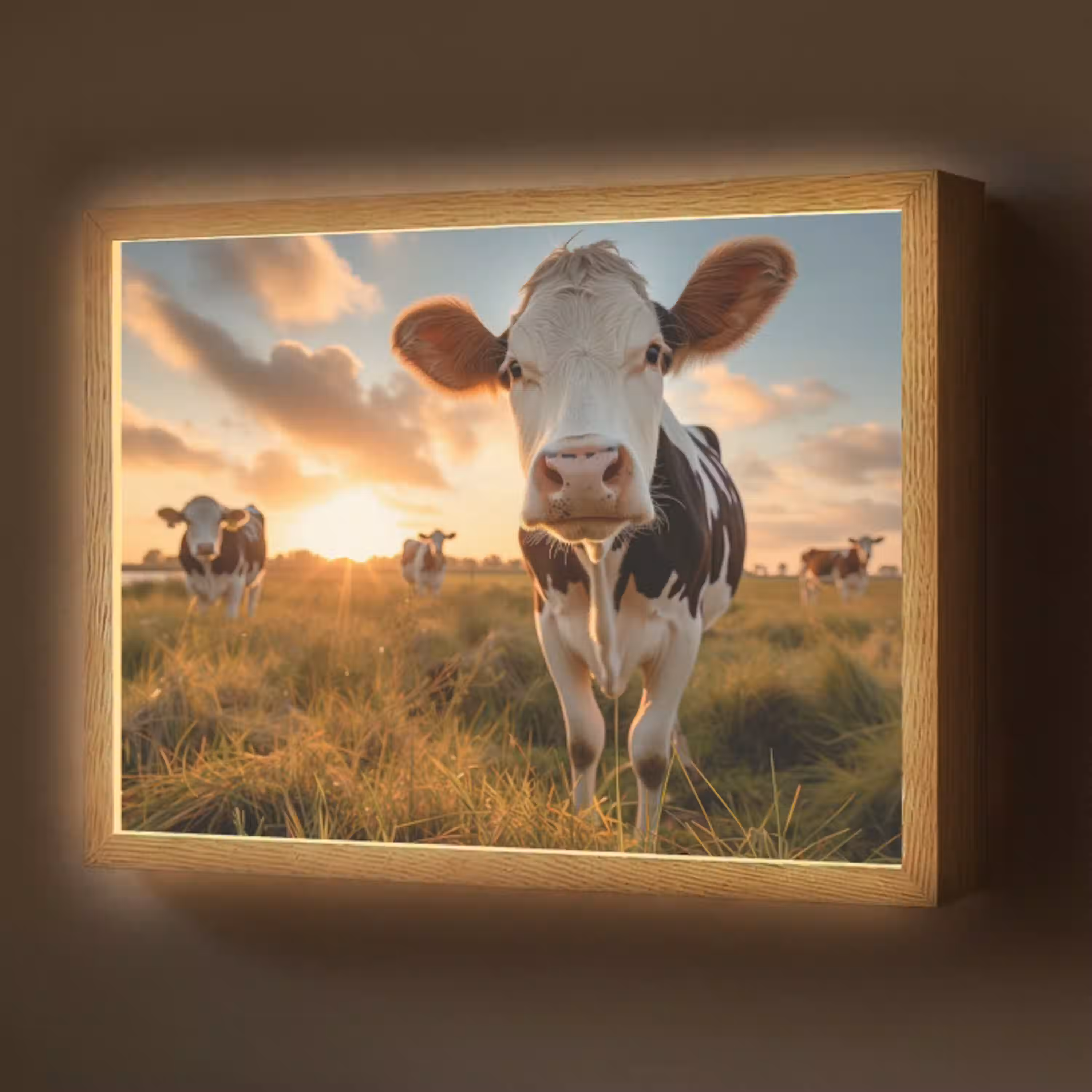 Koe - Weiland - Dieren portret - Natuur - Koeien Light Box met batterij (Wandlamp) middel -z3d_website
