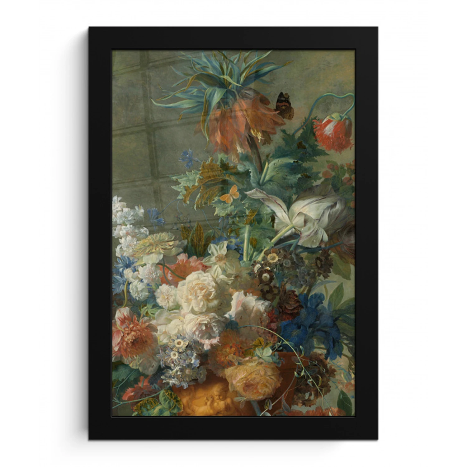 Stilleven met bloemen - Schilderij van Jan van Huysum fotolijst zwart zonder passe partout klein -3d