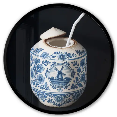 Kokosnoot - Eten - Delfts blauw - Drinken Fotolijst rond zonder passe partout klein -3d