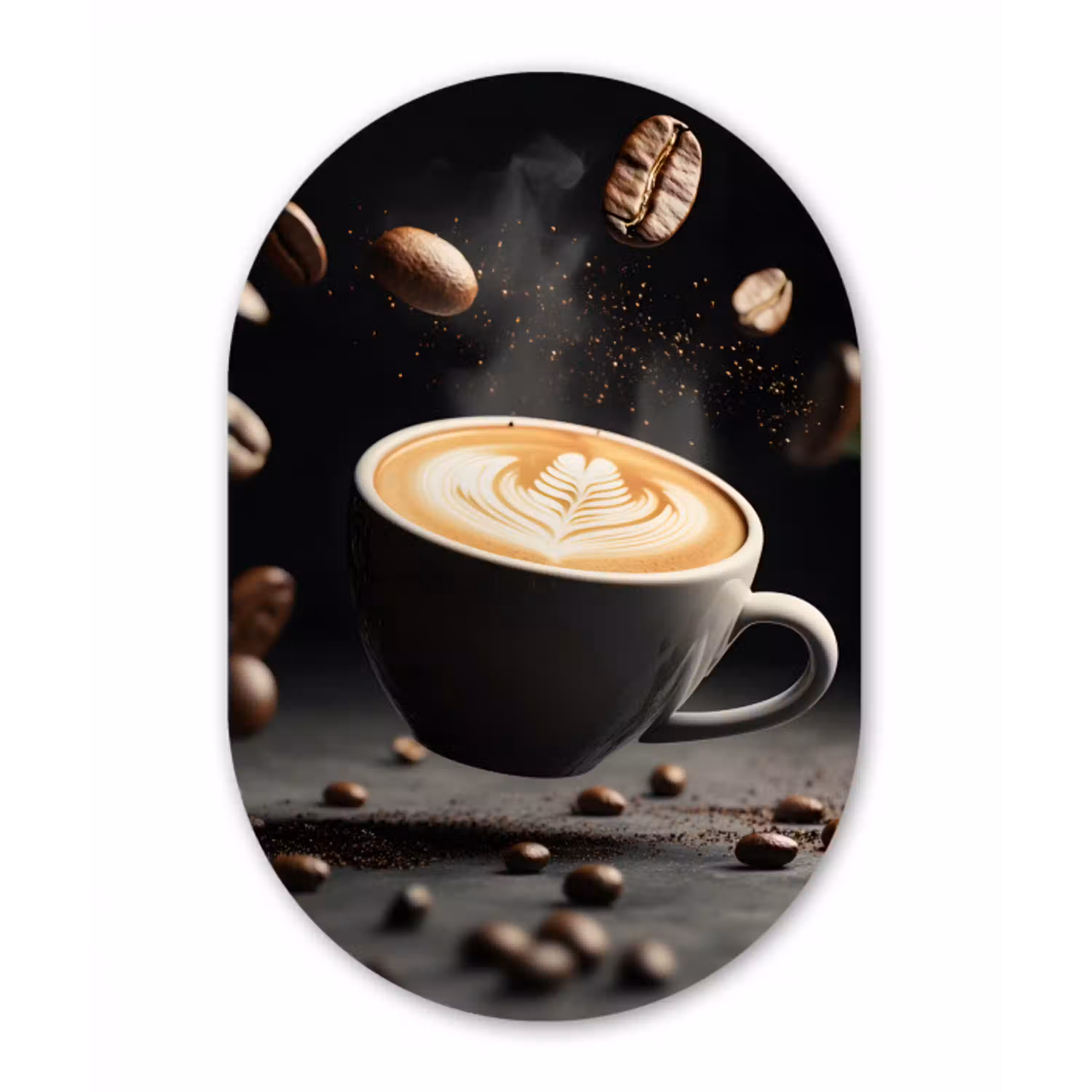 Cappuccino - Kop - Bonen - Bruin Wandcirkel Ovaal Aluminium middel -3d