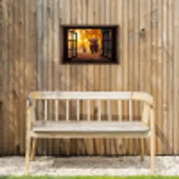 Schotse hooglander - Bos - Herfst - Dieren - Natuur - Bladeren - Doorkijk Tuinposter op houten frame 2 cm dik klein -sfeer4