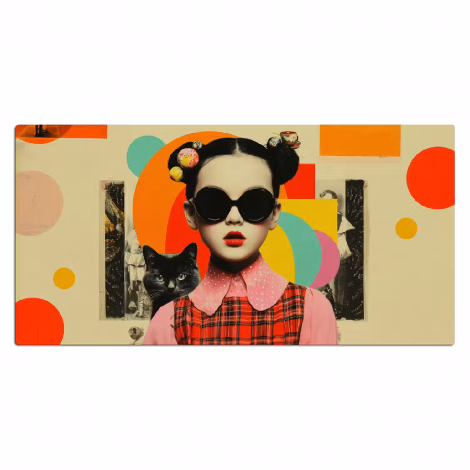 Schreibtischunterlage - Mädchen - Sonnenbrille - Katze - Retro
