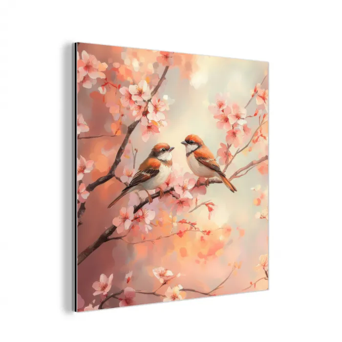 Vogels - Romantic - Bloesemtak aluminium wit klein -3d