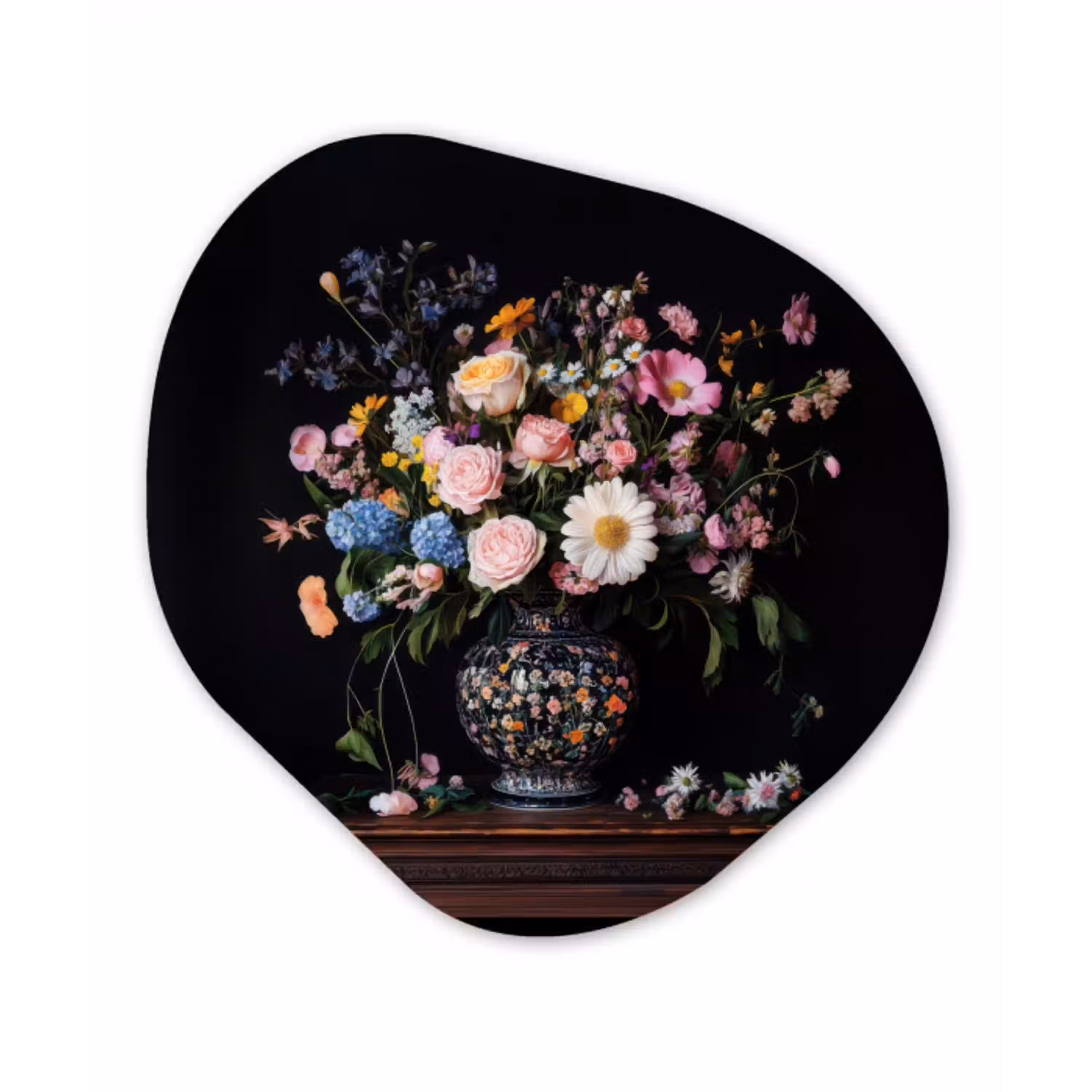 Bloemenvaas - Hout - Bloemen - Boeket Wandcirkel Organisch Plexiglas middel -3d