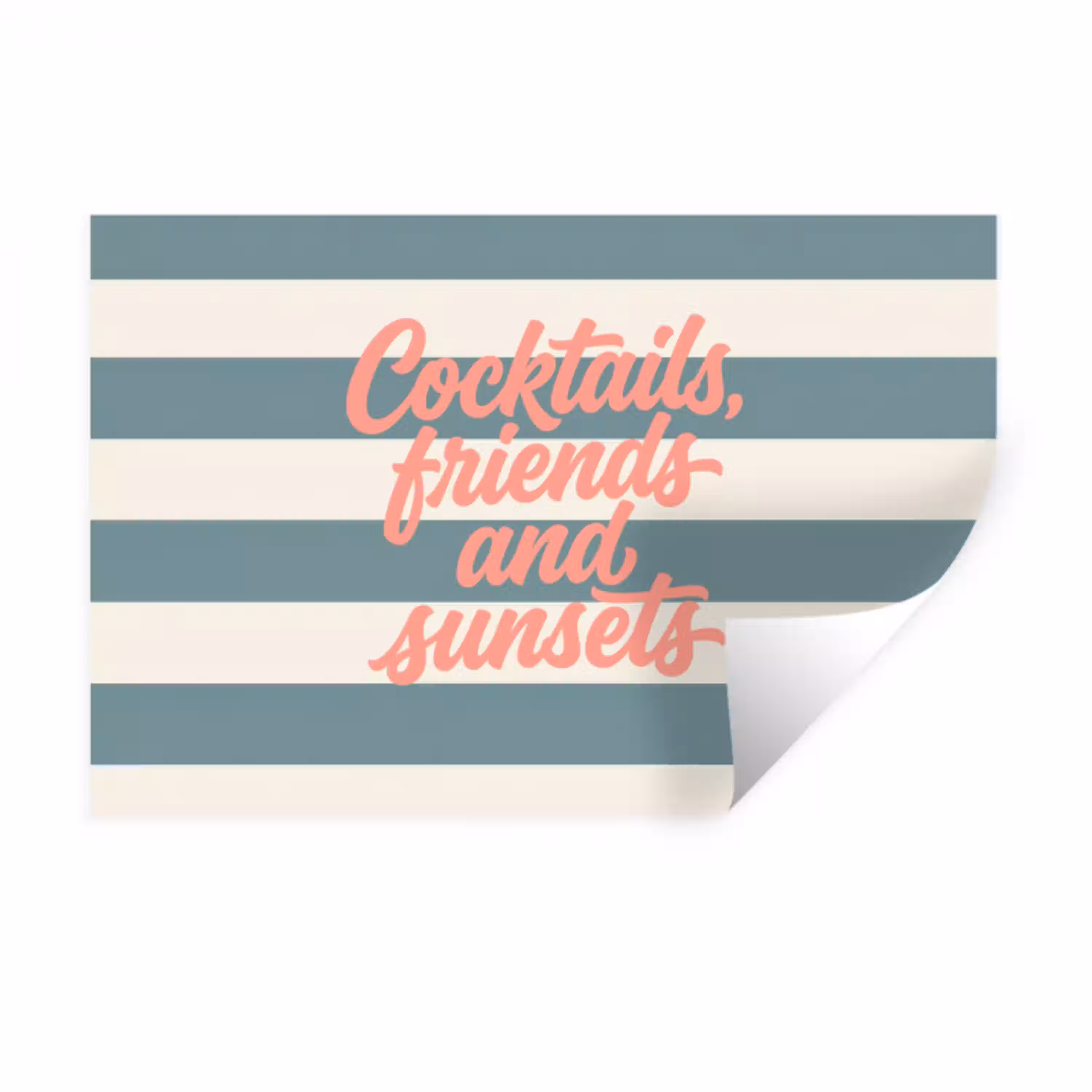 Cocktails - Strepen - Blauw - Koraal Muursticker klein -3d