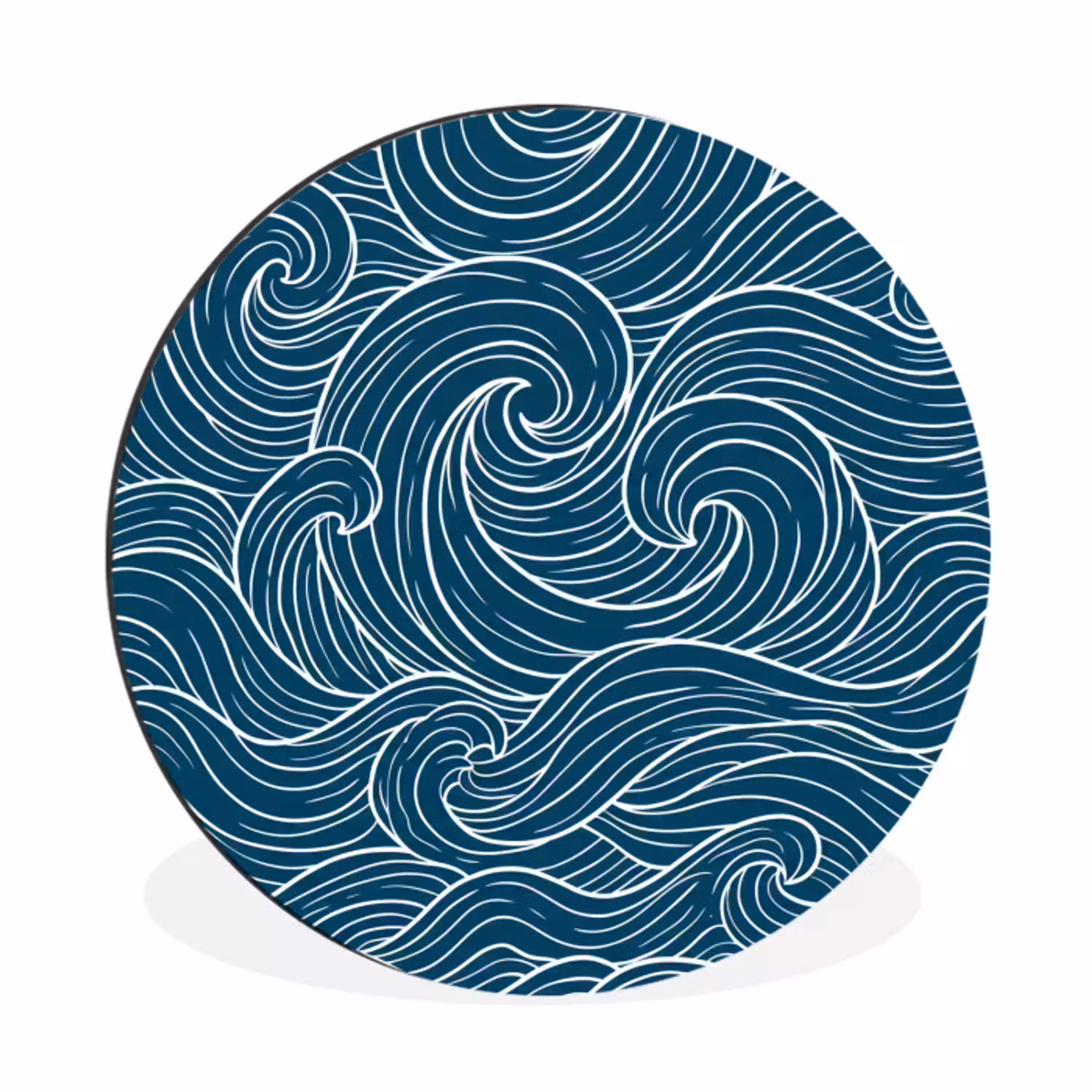 Golven - Spiraal - Water - Abstract - Blauw Wandcirkel aluminium klein -3d