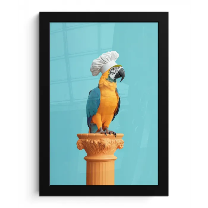 Papegaai - Koksmuts - Grappig - Vogel fotolijst zwart zonder passe partout klein -3d