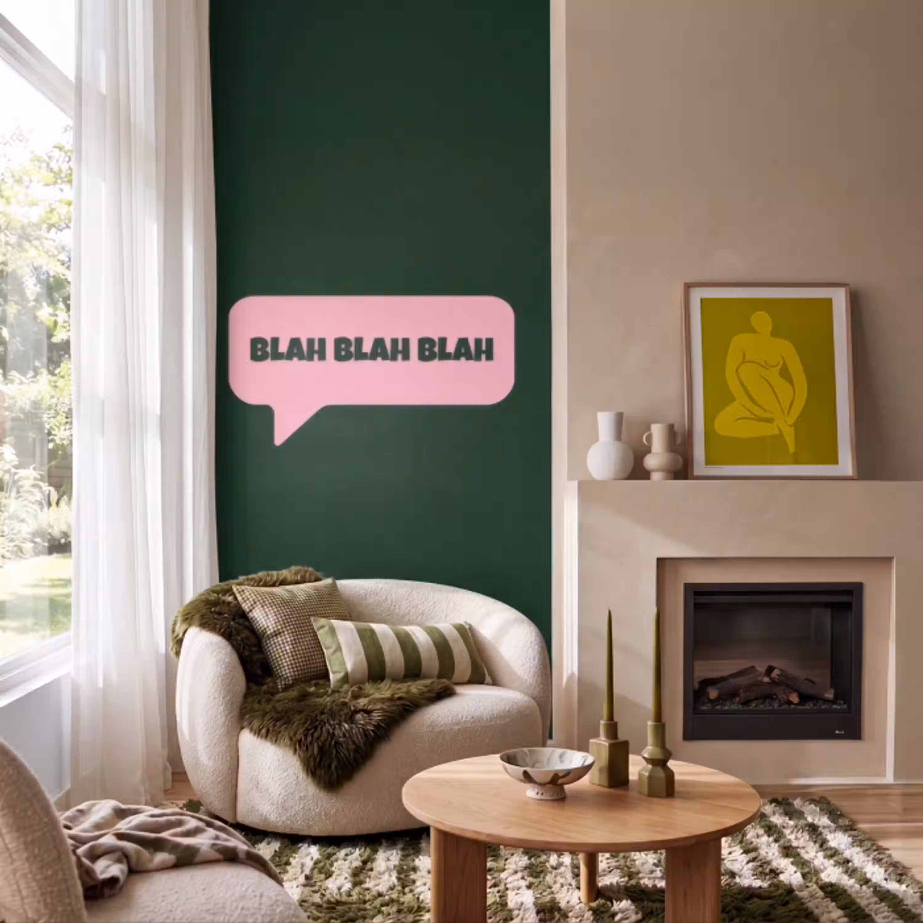 Tekstwolk - BLAH BLAH BLAH - Roze Behang Vlies klein -sfeer2