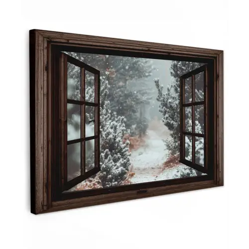 Bos - Winter - Bomen - Natuur - Pad - Doorkijk Tuinposter op houten frame 2 cm dik klein -3d