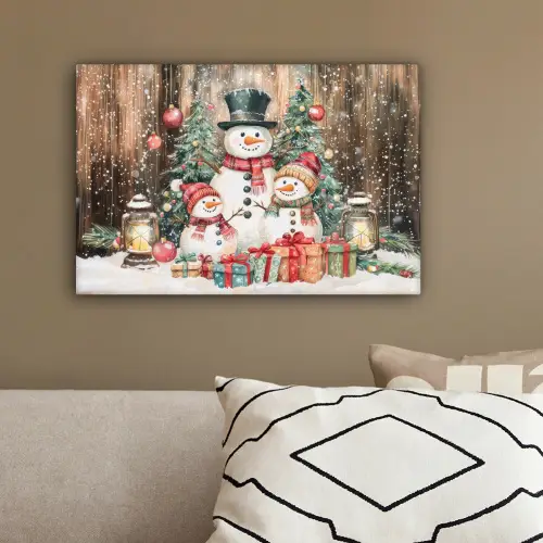 Sneeuwpop - Familie - Kleurrijk canvas 2cm klein -sfeer3