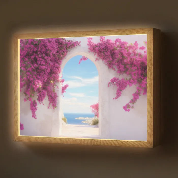 Zee - Roze - Bloemen - Poort Light Box met batterij (Wandlamp) middel -z3d_website