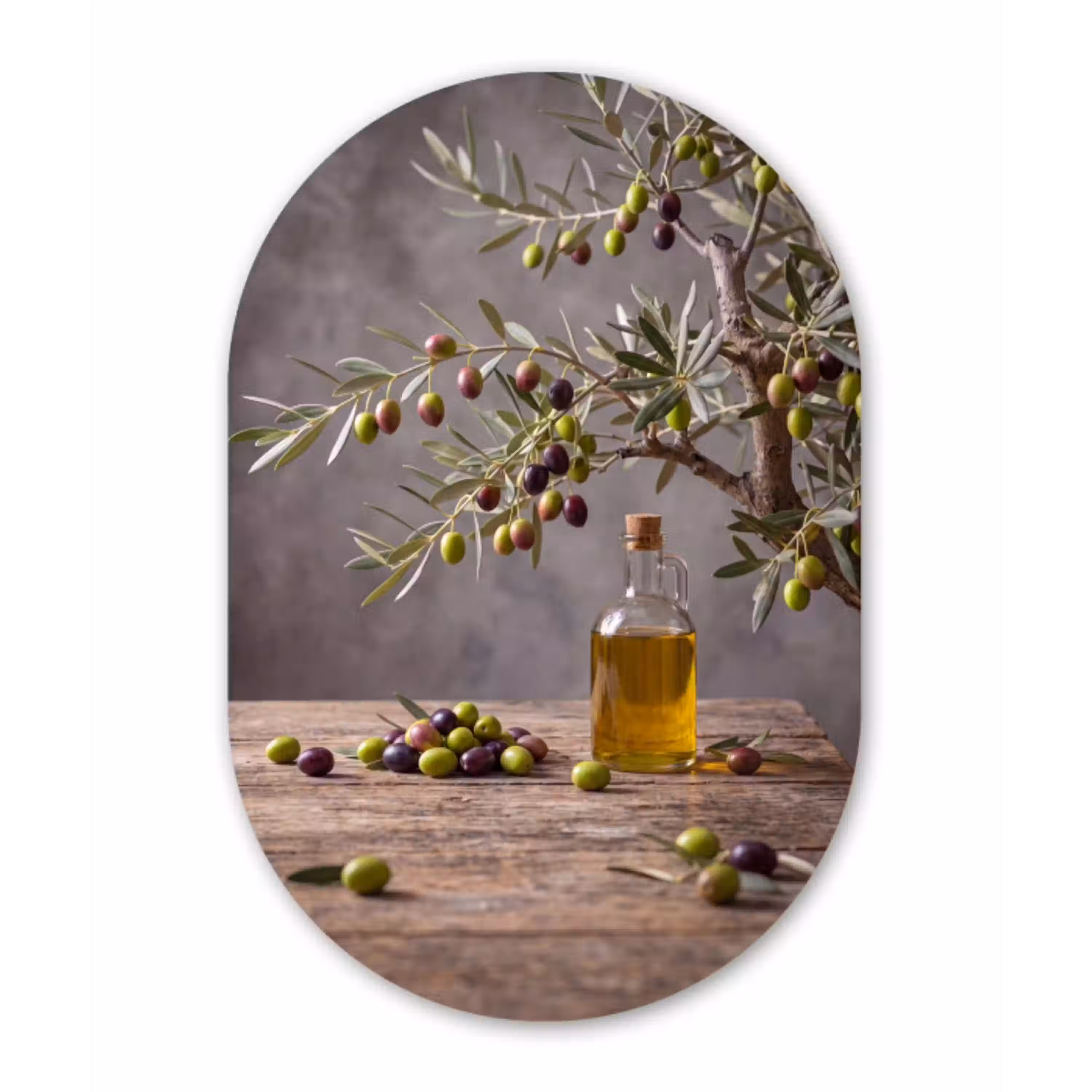 Olijfboom - Olijven - Natuur Wandcirkel Ovaal Glas middel -3d