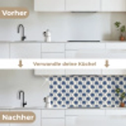Symmetrisch - Palm - Blauw keuken achterwand 2 middel 871 -voor-na_DE