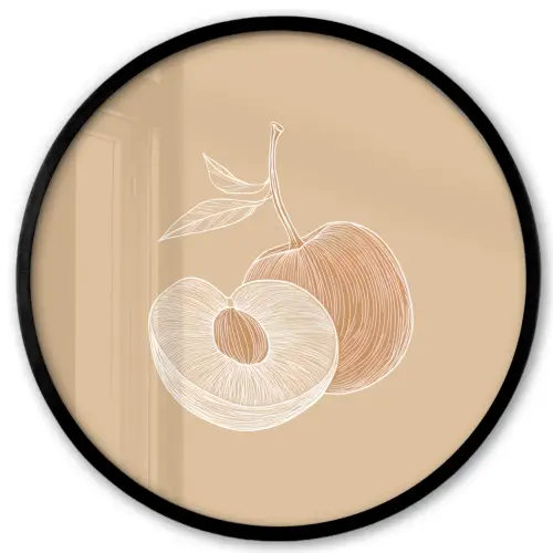 Perzik - Lijntekening - Pit - Beige Fotolijst rond zonder passe partout klein -3d