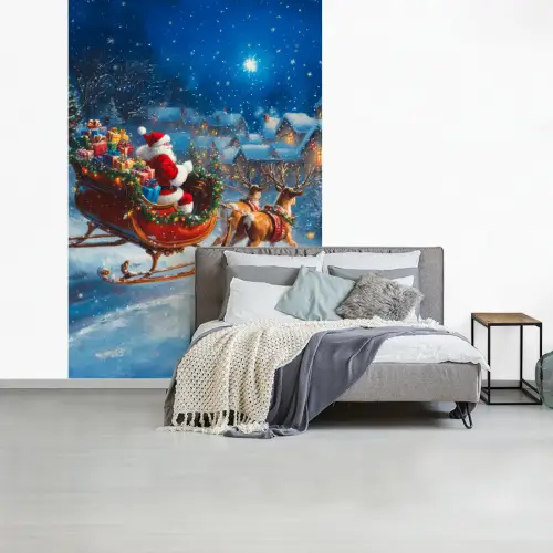 Kerstman - Rendier - Kerst - Sneeuw fotobehang vinyl groot -slaapkamer