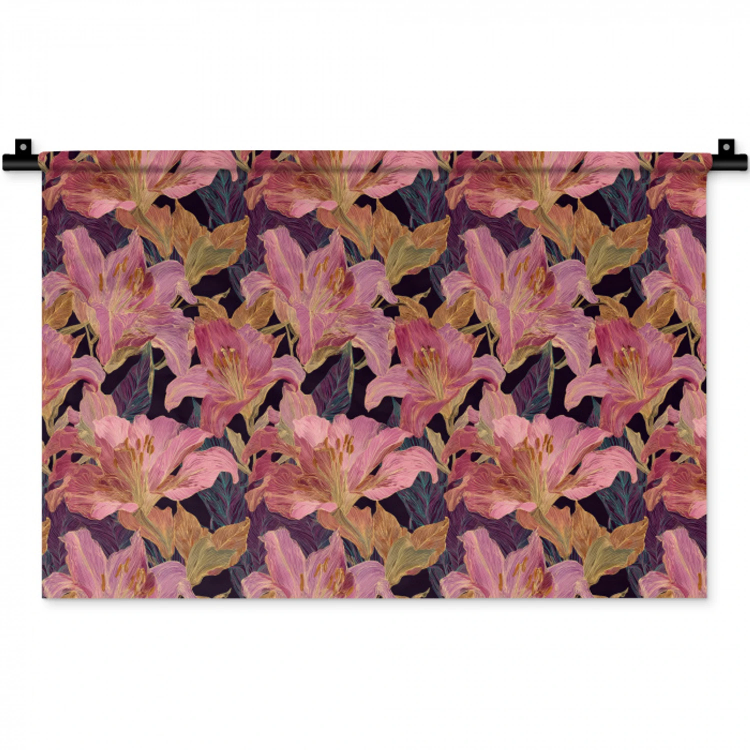Lelies - Patroon - Roze - Goud Wandkleed katoen klein 269 -zz3d