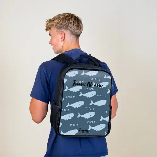 Walvis met golven patroon blauw Rugzak - Zwart middel -sfeer8