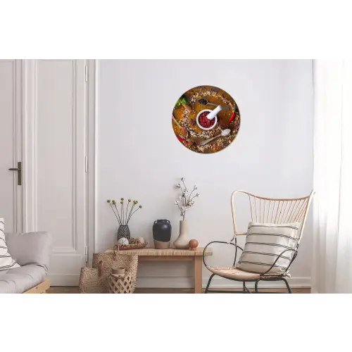 Vijzel - Kruiden - Lepels - Specerijen - Bruin - Peper Wandcirkel aluminium klein -woonkamer