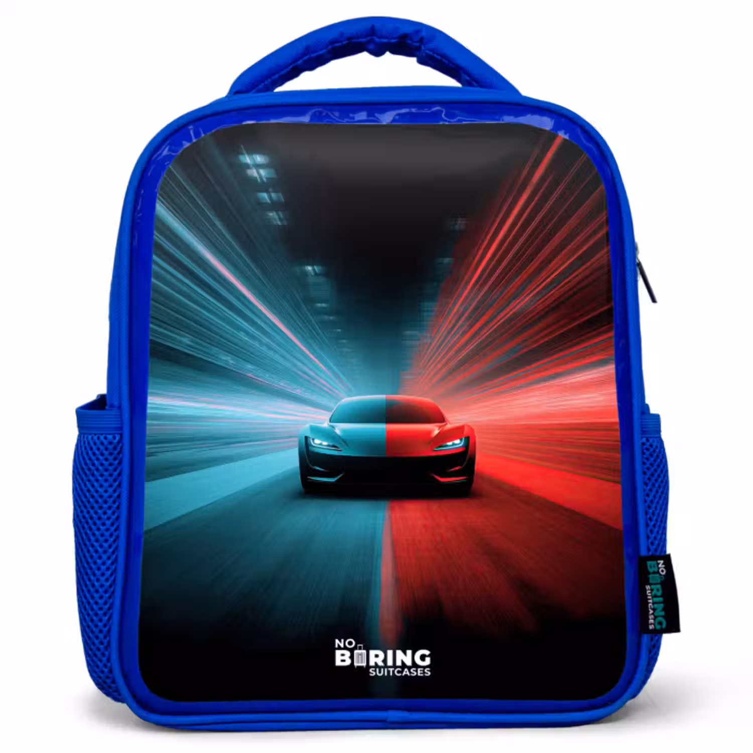 Rugzak kind - blauw - Sportwagen - Lichtstralen - Neon - Blauw
