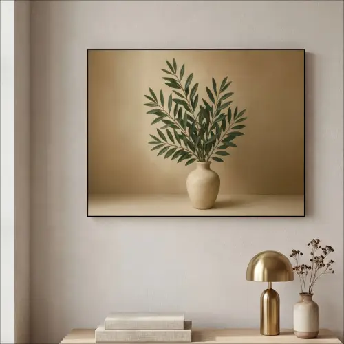 Vaas - Olijftakken - Bladeren - Beige Textielframe zwart klein -sfeer2