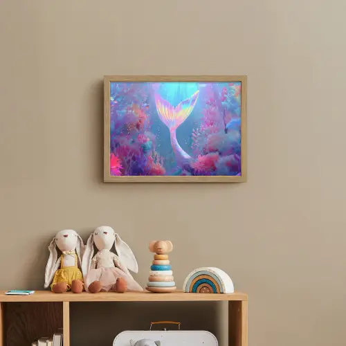 Zeemeerminnenstaart - Koraal - Water Light Box met batterij (Wandlamp kind) middel -sfeer2_kind