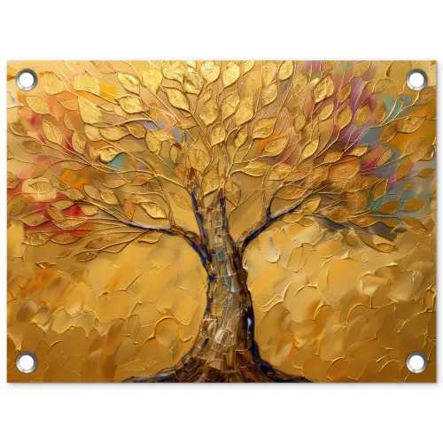 Goud - Boom - Abstract - Modern tuinposter los doek klein -3d