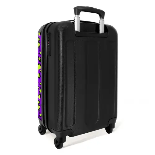 Panterprint in limoengroen op paarse achtergrond NBS - Handbagage koffer - Kinderen Unisex middel -achterkant