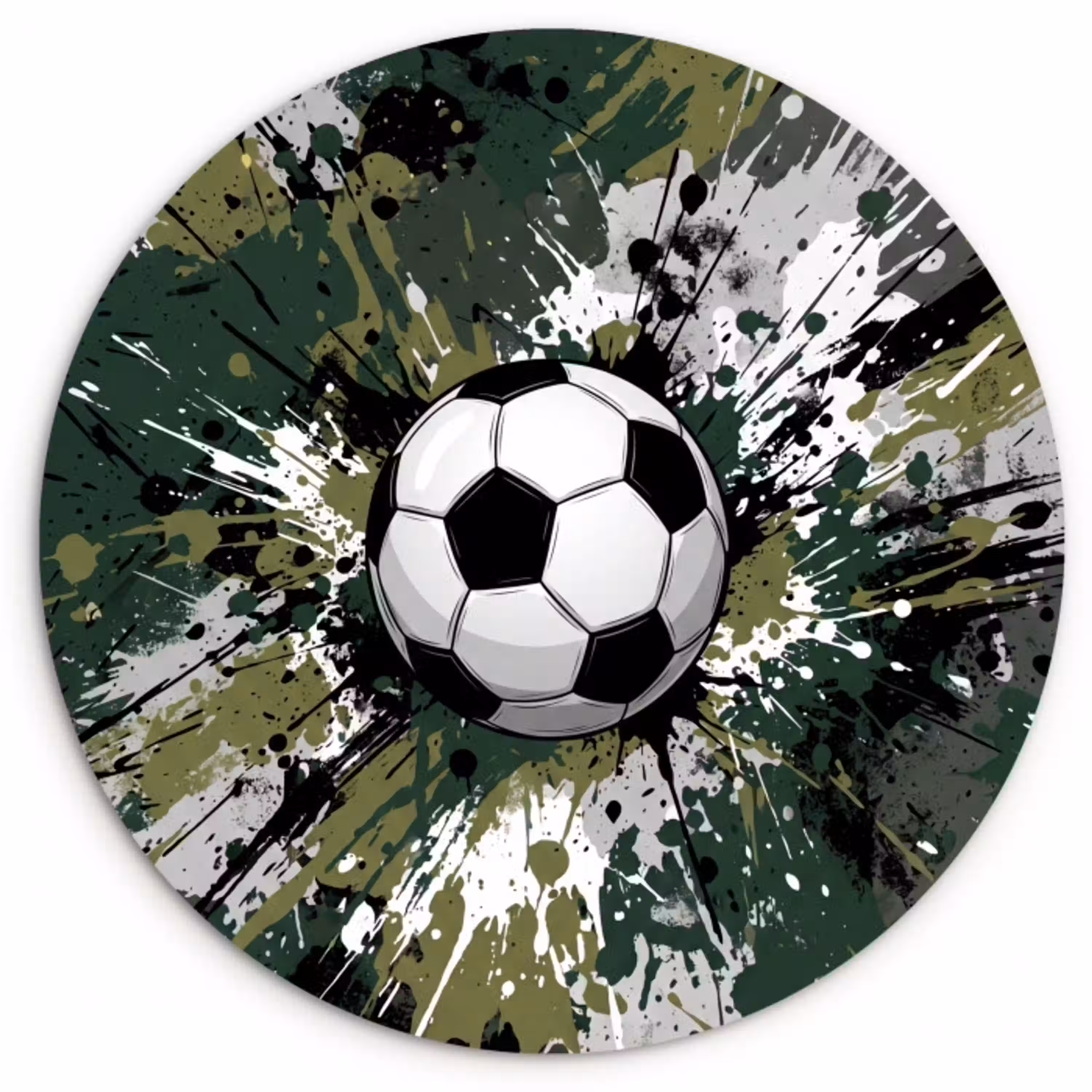 Voetbal - Verf - Spetters - Groen Wandcirkel kunststof plaat 5mm dik klein -3d
