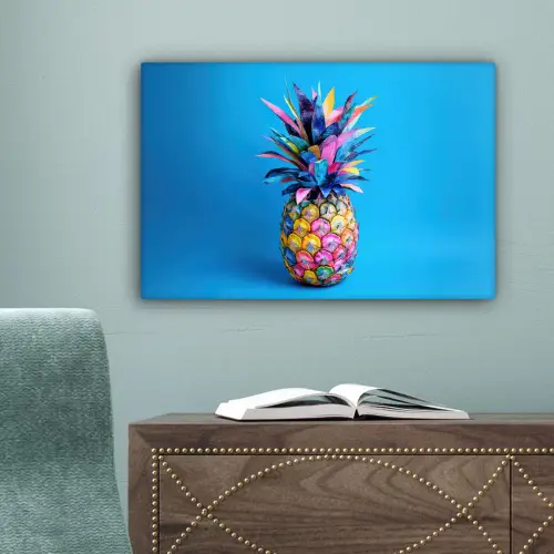 Ananas - Blauw - Tropisch - Vrolijk canvas 2cm klein -sfeer4