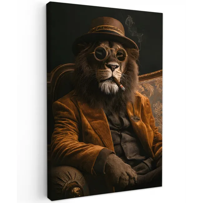 Bril - Leeuw - Bank - Hoed Tuinposter op houten frame 2 cm dik klein -3d