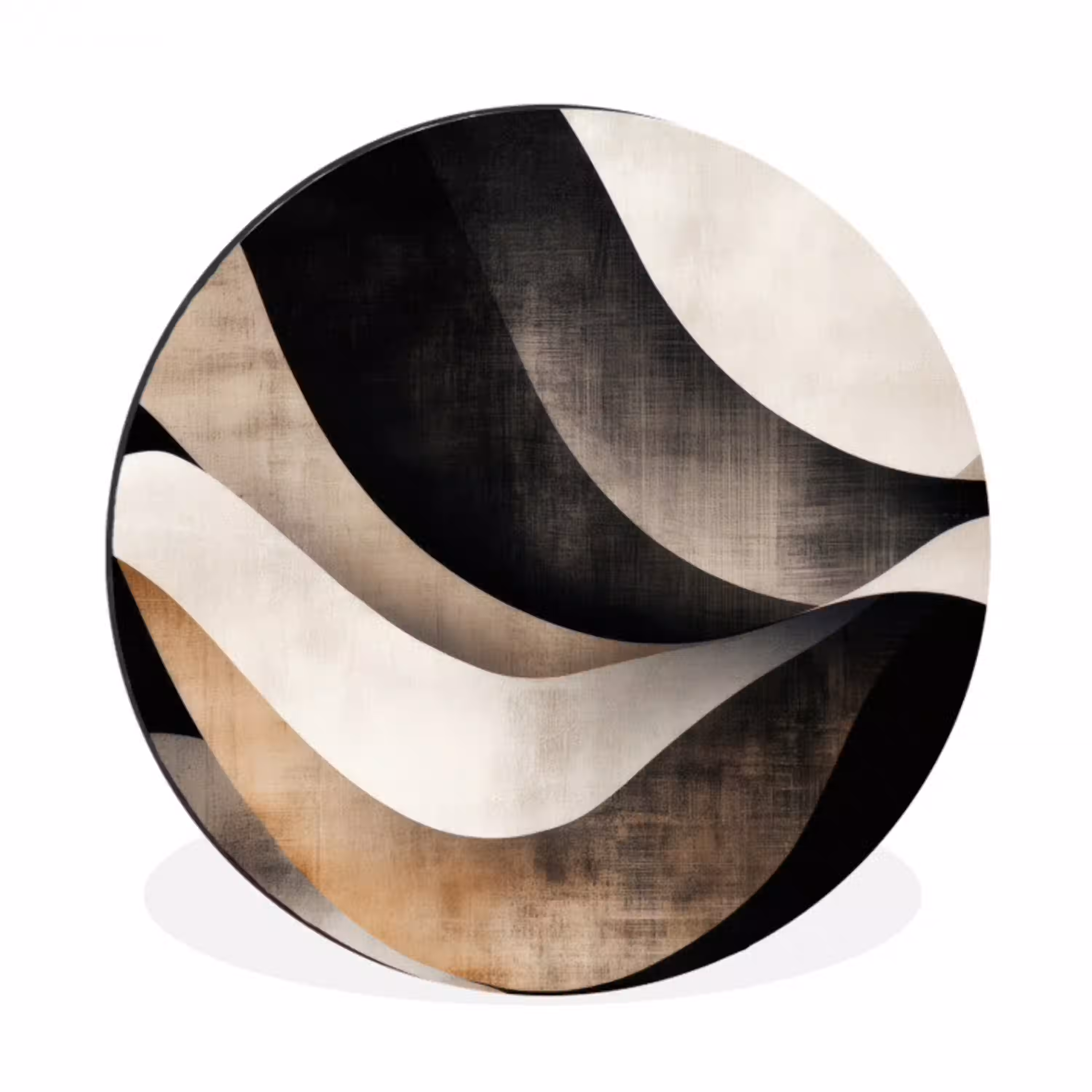 Abstract - Golven - Zwart - Verweerd Wandcirkel aluminium klein -3d