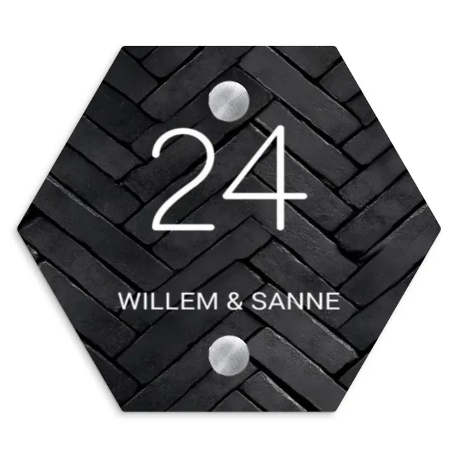 Zwarte tegels - Klassiek Naambord Hexagon klein -3d