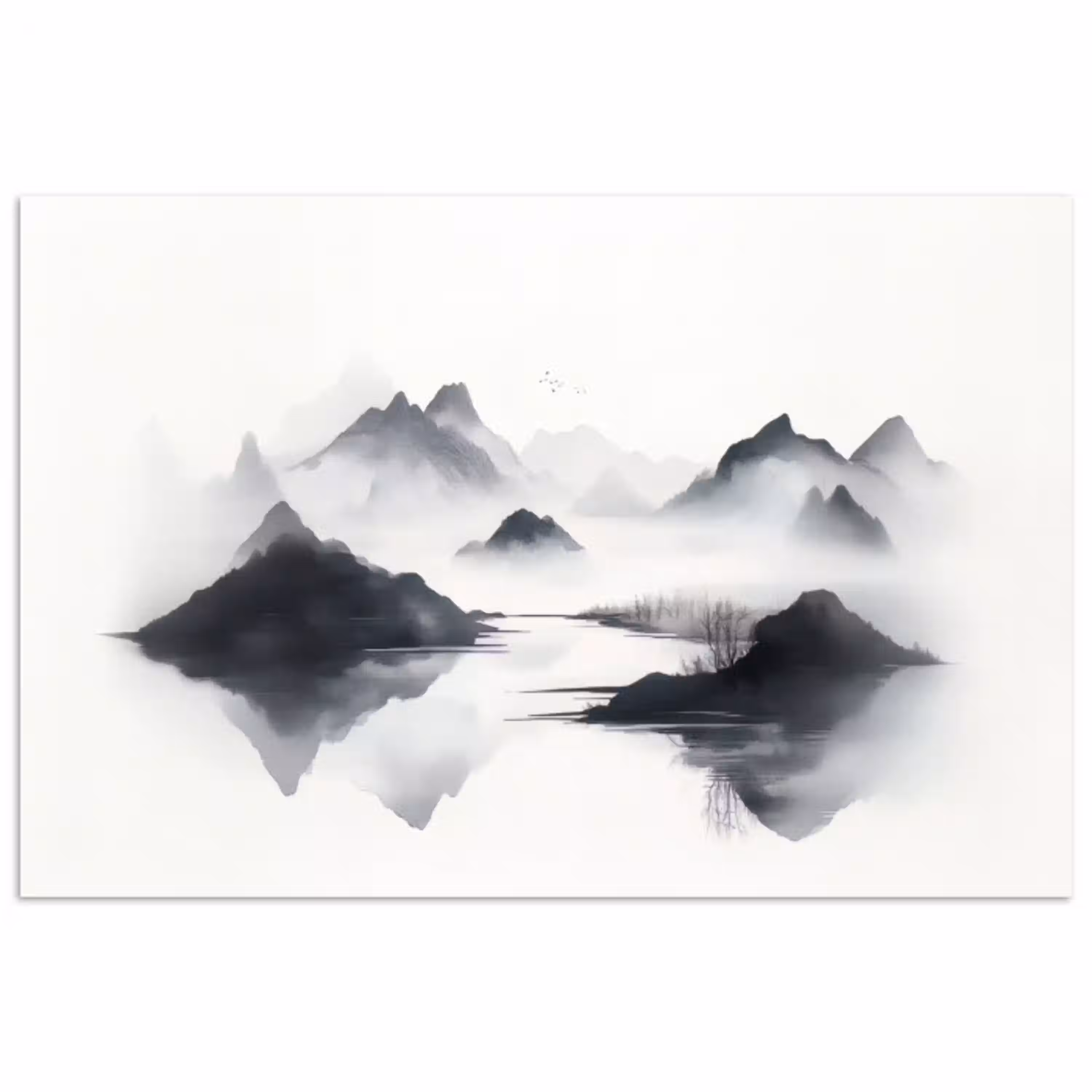 Bergen - Mistig - Water - Wit poster papier klein -3d