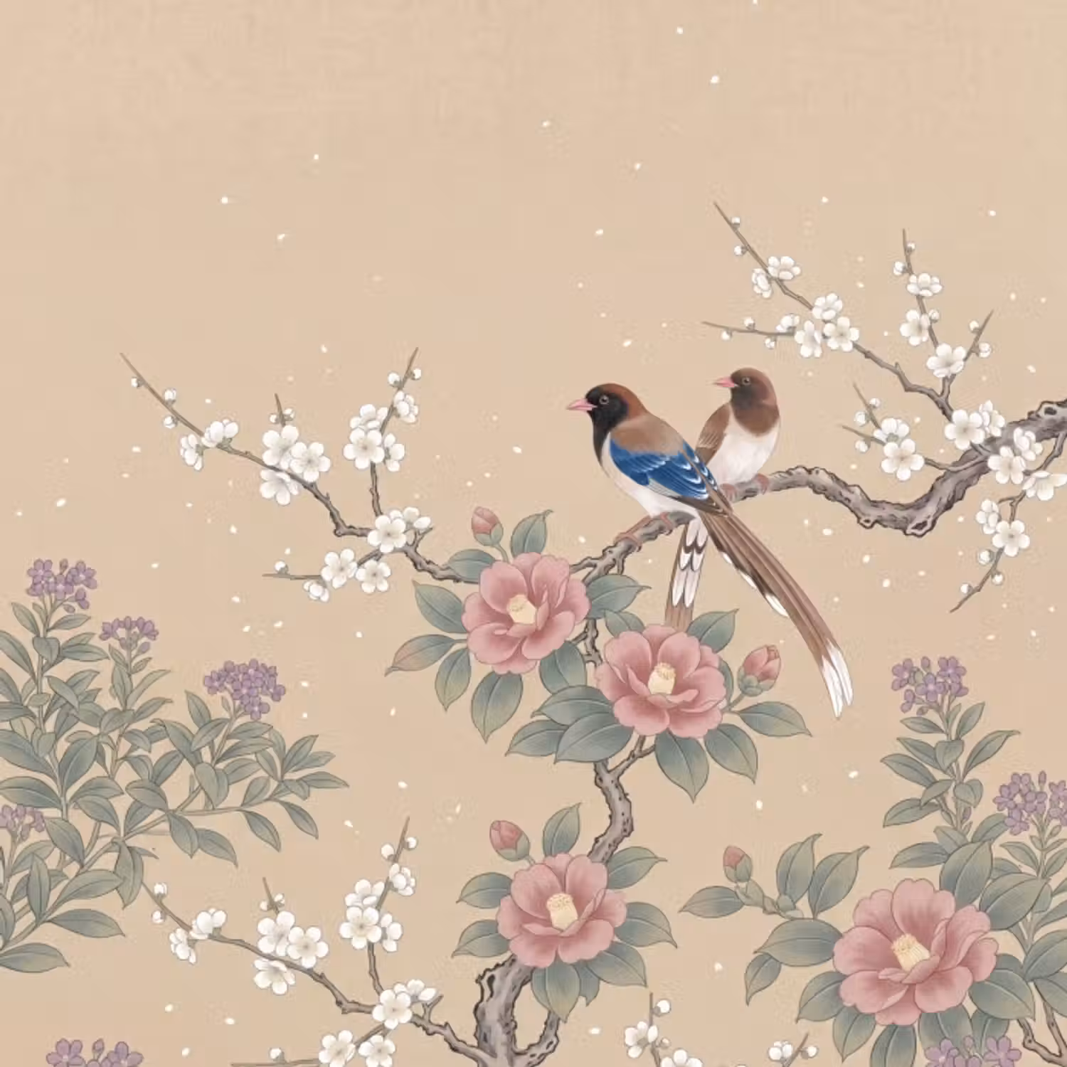 Behang - Bloemen - Vogels - Bloemen