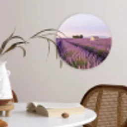 Lavendel - Landschap - Sereen - Paars Wandcirkel kunststof plaat 5mm dik klein -sfeer4