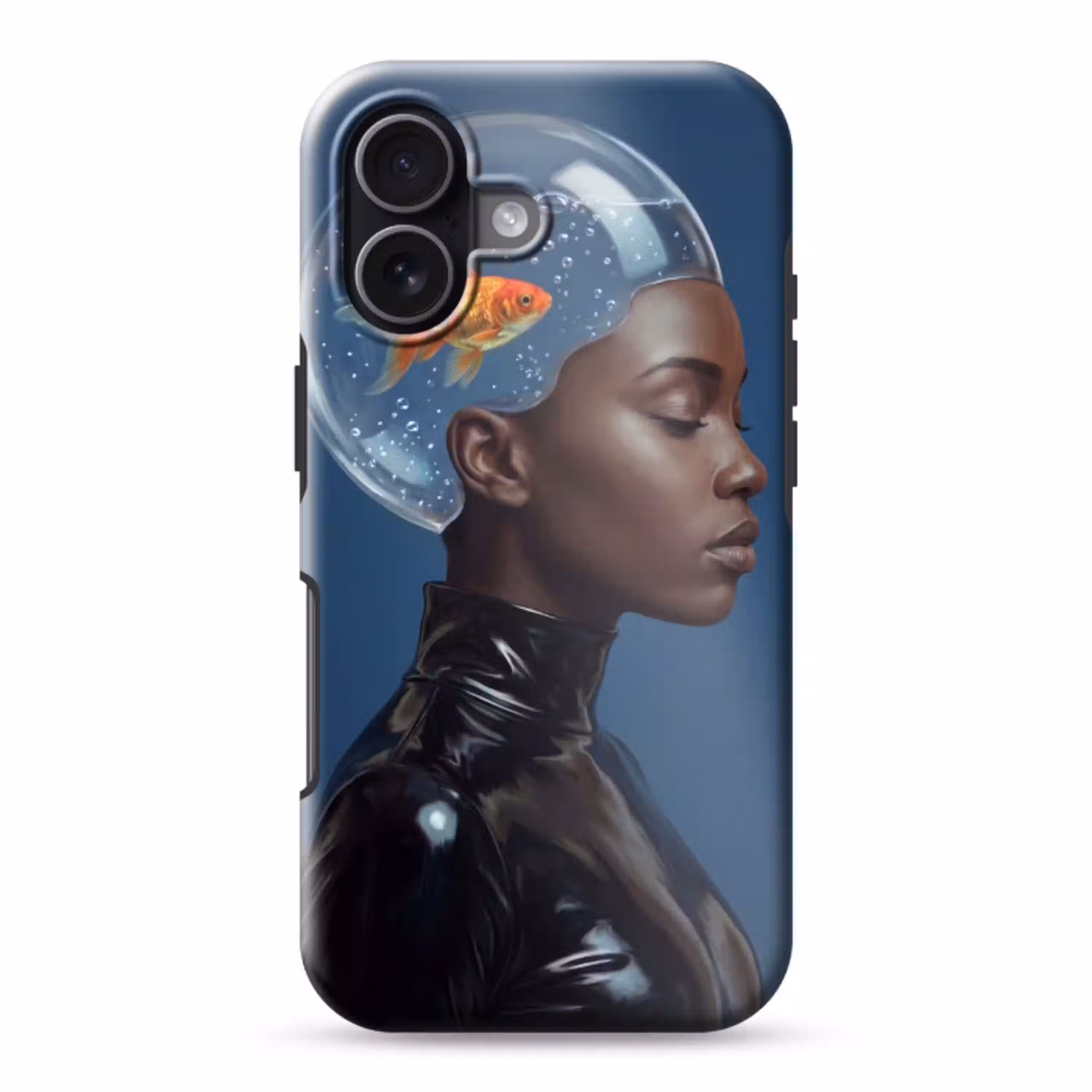 Vrouw - Goudvis - Hoofd - Abstract - Blauw Toughcase MagSafe Apple iPhone 17 klein -3d